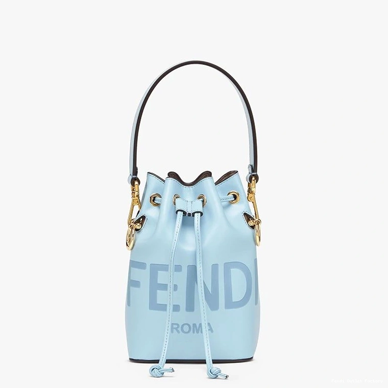 HOT Tresor Calf ROMA Fendi Logo Mon Leather Bag Bucket Mini Sky Blue In 0731